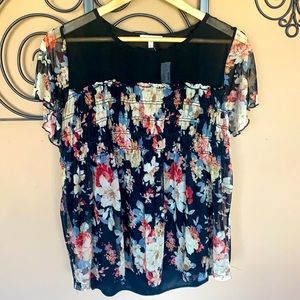Maurices Black Floral Print Short Sleeve Shirt